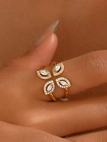1 chiếc nhẫn đá Zirconia rỗng bốn cánh tối giản, món quà thanh lịch cho hẹn hò, đám cưới, đính hôn, tỏ tình. - Nhiều màu - Xem 8