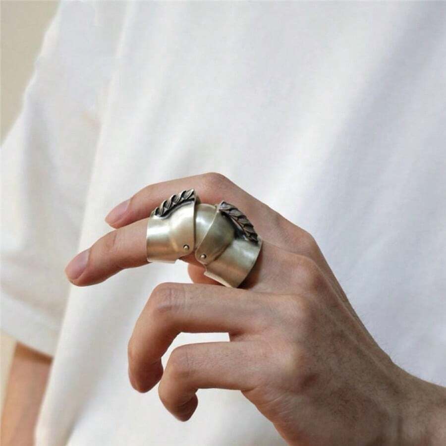 1pc Armored Ring, Flexible Knuckle Ring For Men, Punk Style Innovative Alloy Fashion Multilayer Connected Knuckle Ring - Multicolor - View 1