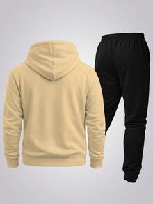 New Paris Print Warm Sweatshirt And Pants Set, Comfortable Autumn/Winter Loose Fit, Drawstring, Pockets, And Hood. - Beis - Ver 2