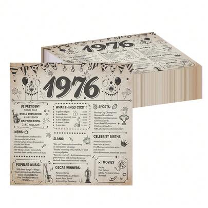 20张/40张/100张复古50岁生日派对装饰，1976年复古报纸图案纸巾套装，一次性纸巾，祝50岁生日快乐，适合男女宾客的晚餐鸡尾酒会装饰用品