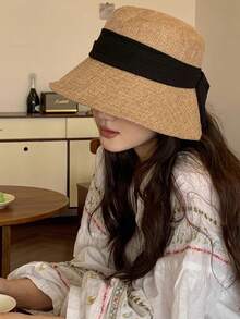 1 pieza Sombrero de cubo con lazo de mujer para verano, estilo multifuncional adecuado para uso diario, ir al trabajo, ocio al aire libre, comodidad en el hogar, viajes y vacaciones, un artículo esencial, playa, festival - multicolor - Ver 1