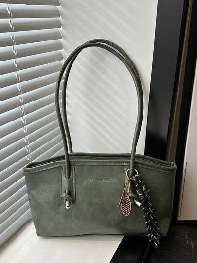 1 pieza Bolso de bolos de color marrón café acolchado con cierre de cremallera en unicolor de PU, bolso de gran capacidad, nuevo estilo vintage de moda para usar al hombro, adecuado para uso diario de mujeres