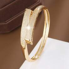 1pc Minimalist Geometric Crossover Design Cubic Bangle Bracelet With Cubic Zirconia For Women - Multicolor - View 3