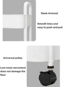 Carrito utilitario de plástico de 4 niveles con asa, carrito de almacenamiento multifuncional para oficina, sala de estar, cocina, organizador de almacenamiento móvil con ruedas 0803 - Blanco y Negro - Ver 5