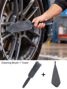 符合人体工学的汽车轮毂刷 - 轻便涤纶轮毂清洁工具，高效汽车细节保养，轮胎护理配件，洗车设备，汽车轮毂刷，汽车轮毂和轮胎清洁刷，除尘刷，多功能汽车清洁刷，适用于排气管、汽车发动机、摩托车、自行车，汽车保养，汽车维修，清洁用品，清洁工具 - 灰色 - 查看 9