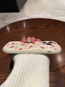 Heart Cherry Print Cream Wavy Edge Glossy Painted Anti-Drop Phone Case, Compatible With IPhone, Galaxy, - Multicolor - View 4