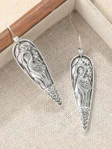 Artistic Classic & Retro Crane Pattern Long Earrings, Meticulously Crafted Earrings, Iconic Women's Jewelry Accessory, Earrings - Silver - View 7