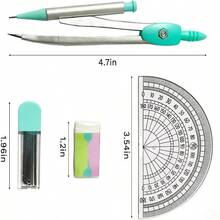Protractor And Compass Set School, Geometry Set, Compass Geometry 7P Metal Compass Ruler Eraser Leads Blue - View 3