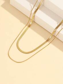 1件简约优雅双层蛇骨项链，适合女性日常、节日和派对佩戴 - 金黃色 - 查看 3