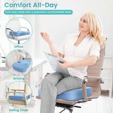 Office Chair Seat Cushion, Cooling Gel Enhanced Memory Foam Cushion For Long Sitting - Back, Sciatica, Coccyx, Tailbone   Pillow - For Office, Gaming, Car, Wheelchair - Black, Large - Light Blue - 查看 7