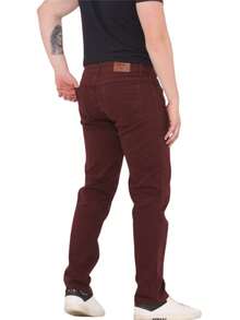 Men's Slim Fit Dress Pants With Welt Pocket And Lycra - 酒紅色 - 查看 4