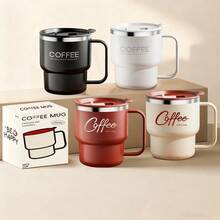 1pc 400ML 304 Stainless Steel Coffee Mug With Lid, Double-Layer Thermal Insulated Coffee Cup, Portable Large Capacity Drinking Cup, Anti Scalding & Leak Proof Milk Tea Coffee Water Cup, Reusable Cold And Heat-Resistant Drinkware, Suitable For Student And Adult Use In Home, School, Dorm, Office, Outdoor Camping, Picnic,Travel, Bakc To School - Multicolor - View 4