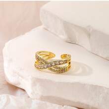 1pc Minimalist Niche Design Zirconia Ring, Fashionable Personalized Open Statement Ring For Women - Gold - View 3