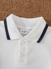 2pcs Baby Boy Outfit, White Polo Shirt And Blue Shorts Set, Spring/Summer - Royal Blue - View 3