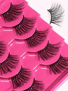 MAANGE 5 Pairs Natural Looking Thick False Eyelashes, Curled And Lengthened, Suitable For Parties, Cartoon Styles, Travel Essential, Extended Eyelash Ends, Eyelash Strips, Eyelashes, False Lashes - Black - View 10