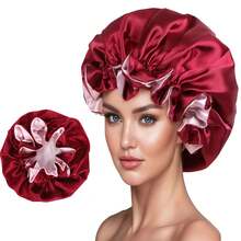 2026 Hot Reversible Double-Layer Satin Bonnet - Luxury Lace Trim Sleeping Cap Hair, Silk-Feel Chemotherapy Headwear, Anti-Frizz Night Hat Curly Hair, Breathable Satin Scarf Cap Hair Loss Care, Elegant Dual-Use Shower Cap - Konglan có thể đảo ngược. - Xem 2