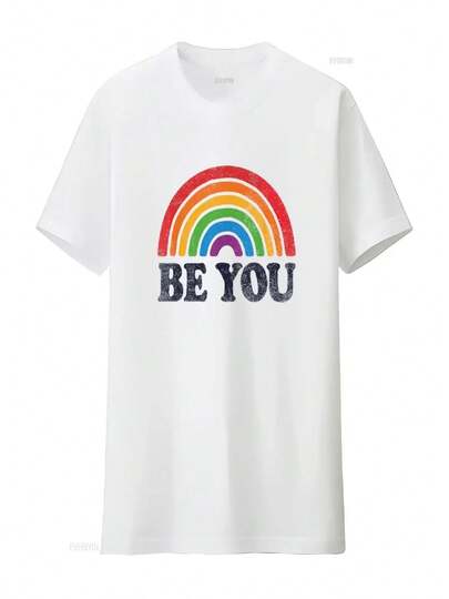Mens LGBTQ Be You Gay Pride LGBT Ally Rainbow Flag Retro Vintage T Shirt White XL Vintage Washed Comfortable Slightly Graphic