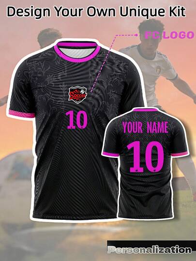 Áo thi đấu bóng đá Paris tùy chỉnh màu đen & viền hồng | Tên & số cá nhân hóa | Trang phục thể thao thoáng khí, phù hợp cho đội tuyển, World Cup 2026, các trận đấu bóng đá, bóng rổ, bóng chuyền, tập luyện và mặc hàng ngày.