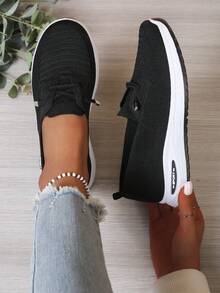 2026 Spring/Summer New Knitted Breathable Casual Shoes For Women, Lightweight Soft-Sole Slip-On Sneakers, Versatile Shoes - Black - View 4