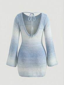 2026春夏新款时尚优雅法式条纹露背针织迷你绿色连衣裙，适合日常、约会、通勤、海滩、度假、春季、情人节、夏季、音乐节、优雅连衣裙、街头服饰、邮轮度假装、沙滩装、度假装、节日装、Y2K风格。 - 藍色 - 查看 6