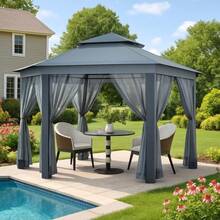 Pérgola o Carpa de Jardín Desplegable 13x13 Pies (4x4m) | Instalación Rápida de 1 Minuto, Incluye Mosquitero de 6 Paneles | Para Patio, Jardín, Césped, Camping y Picnic - Gris Claro - Ver 9