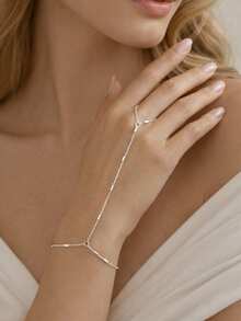 1pc Minimalist Fashion Women's Silver Chain Linked Finger Bracelet, Suitable For Daily Wear, Dates, Commute, Parties, Vacations, Valentine's Day, Birthday Gift - Silver - View 2