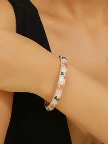 1pc Fashion New Gold Plated Flower Pattern Enamel Cloisonne Bracelet Bangle Jewelry For Girls And Women - White - View 2