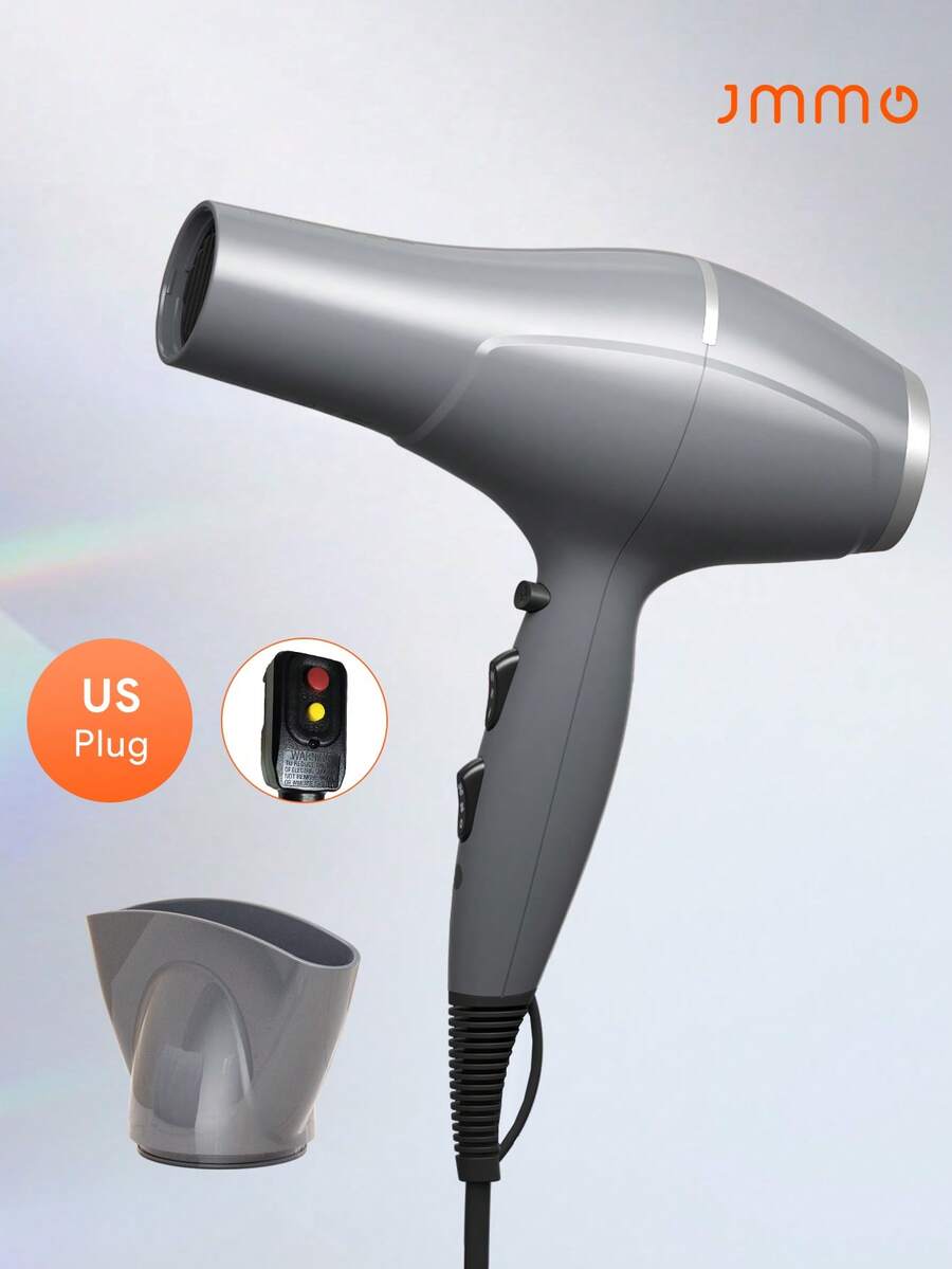 JMMO High Powered Salon Grade Hair Dryer With 3 Gear Adjustable Temps, Equipped With 2 Different Sized Nozzles, Ions For Less Frizz, Suitable For Home And Professional Salon Use, Grey-EU Plug - Dark Grey - View 1
