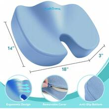 Office Chair Seat Cushion, Cooling Gel Enhanced Memory Foam Cushion For Long Sitting - Back, Sciatica, Coccyx, Tailbone   Pillow - For Office, Gaming, Car, Wheelchair - Black, Large - Light Blue - 查看 4