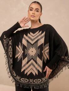 Luxury Women's Knitted Poncho With Long Sleeves, Scarf, Autumn And Winter Style. - Màu be - Xem 2