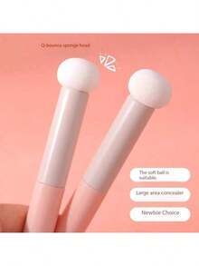 遮瑕刷，配有柔软蘑菇头海绵刷头，大面积祛痘疤化妆刷，化妆海绵粉扑，蘑菇头和圆形混合头，干湿两用 - 粉色 - 查看 2