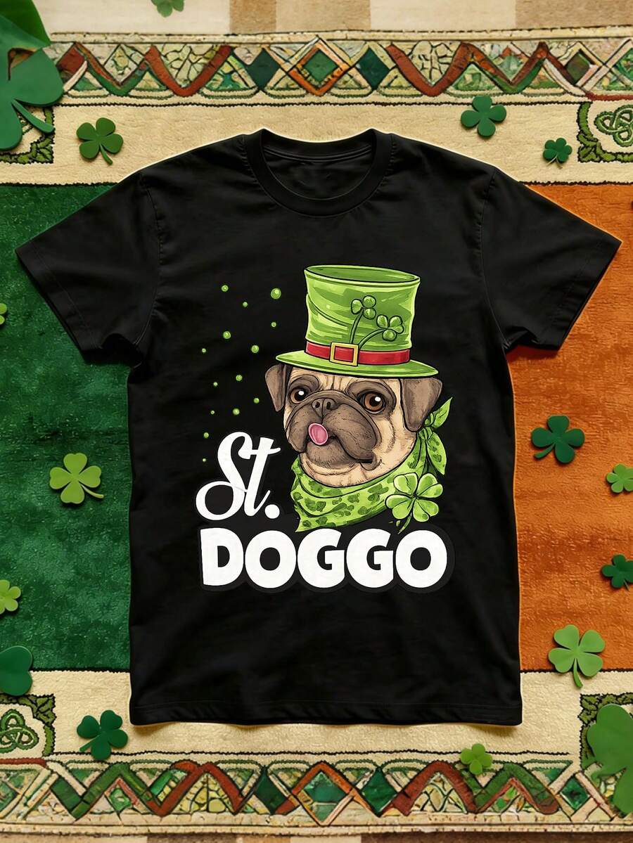 St. Doggo Short-Sleeve Unisex T-Shirt Saint Patrick's Day Tee Shirt Gift - Black - View 1