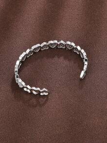 1pc Dainty Unique Design Zirconia Heart Bangle, Adjustable Luxury Feel Bracelet For Women, Suitable For Daily Wear And Couple Dates - Bracelet - View 5