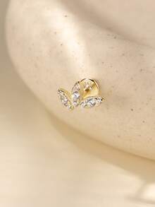 EleRunis 1PC 925 Sterling Silver Flower Marquise Irregular Flat Back Cartilage Helix Piercing Fine Jewelry For Daily Wear Wedding Party Engagement Anniversary Valentine's Day - Gold - View 3