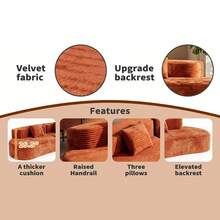 108.6" Floor Sofa With Two Pillows, Cloud Queen Sleeper Couches,Modern Boneless Couch, Plush Corduroy Foam-Filled Sleeper Couch Bed, No Assembly Needed,Vacuum-Sealed Compression,For Living Room, Guest Use, Office, Apartment.Mueble De Sala Living Room Furniture Sofá Para Sala - 橘色 - 查看 3