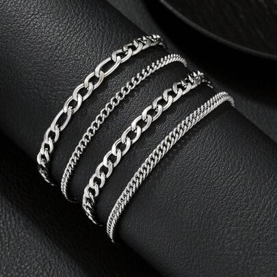 4pcs Men's Bracelet Set, Minimalist Fashion Stainless Steel Bracelets, Non-Fading