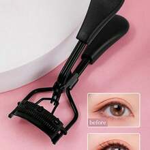 1pc Portable Stainless Steel Eyelash Curler With Comb, Black, Pinch And Hold For Natural Looking Lash Curl - 黑色 - 查看 4