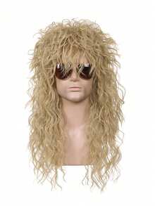 Men And Women Long Curly Brown Gradient White Wig 70s 80s Rocker Mullet Party Funny Wig Costume Wig - Khaki - View 1