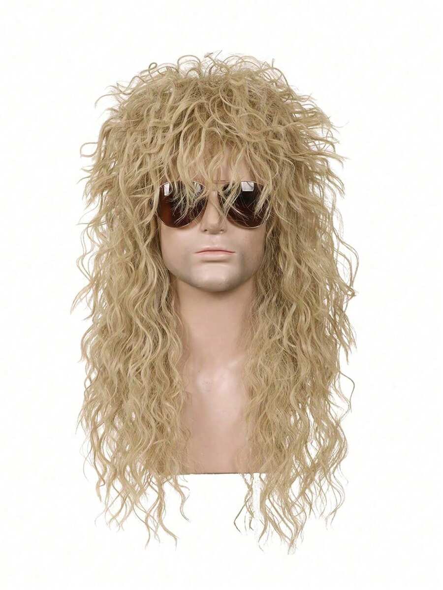 Men And Women Long Curly Brown Gradient White Wig 70s 80s Rocker Mullet Party Funny Wig Costume Wig - Khaki - View 1