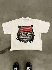 Tween Girl Cotten Clothes,Y2K-Inspired Letter Print T-Shirt - Casual Crew Neck, Short Sleeve, Machine Washable - Perfect For Spring/Summer/Fall,Fashion, Streetwear, Unisex, Men, Women - 白色 - 查看 2