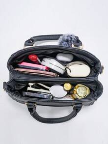 1pc Fashionable Minimalist Versatile Women Handbag With Accessory Charm - Black - View 8