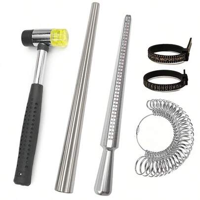 KLONKEE طقم قياس حجم الخاتم، مطرقة مجوهرات، أداة قياس دوران الخاتم، إصلاح سبيكة، 27 أداة قياس خاتم من الصلب عالي الجودة، مقاسات خواتم أمريكية من 0 إلى 13، 2 مقاس إصبع قابل لإعادة الاستخدام من 1 إلى 17 مقاس خاتم أمريكي ومن A إلى Z مقاس خاتم بريطاني