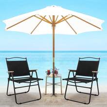 Outdoor Folding Camping Chair Portable Large Lawn Oxford Solid Wood Aluminum Alloy Chair Detachable Blackout Camping Chair - 黑與白 - 查看 6