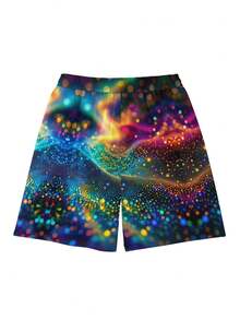 A Pair Of Men's Summer Athletic Shorts With A Light-Effect Particle Print, Vibrant And Refreshing, Made Of Lightweight And Breathable Polyester Fiber, Perfect For Beach Outings. - Multicolor - View 4