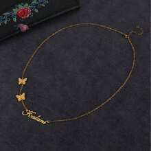 Custom Left Sideways Butterfly Name Necklace Personalized Diamond Name Necklace Stainless Steel Fashion Nameplate Pendant Necklace Gift For Her Women's Jewelry - Multicolor - View 7