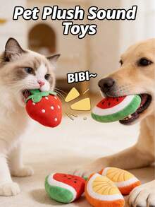 1pc Pet Sound Toy, Built-In BB Whistle Bite-Activated, Cute Watermelon/Strawberry/Orange Shapes, Suitable For Small/Medium Dogs & Cats To Chew, Attract Attention, Interactive Play, Fetch/Retrieve Games, Sleep Companion, Pet Supplies, Pet Toy - Multicolor - View 4