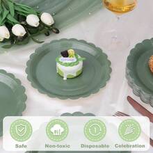 24 Pcs Sage Green Paper Plates 9 Inch Scalloped Dessert Plates - Disposable Sage Green Cake Plate - Shower Birthday Party Wedding Bridal Party Supplies - 鼠尾草綠 + 24 件 - 查看 3