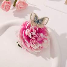 1个优雅芙蓉花仿真发夹，波西米亚风刘海侧夹，女孩发髻夹 - 彩色 - 查看 14