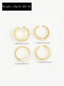 4pcs Fashionable Versatile Retro Faux Enamel Open Ring Set, Minimalist Stackable Rings For Women - Gold - View 6