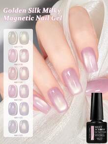 MEET ACROSS 6pcs Golden Silk Milky Cat Eye Gel Nail Polish Set, 7ml Nude Pink Gold Light Jelly Glass Beads Effect Cat Magnetic Gel Polish , Semi Permanent Soak Off UV Gel Varnish For Summer Nails, Manicure Nail Art DIY For Home And Salon Nail Supplies - 彩色 - 查看 5